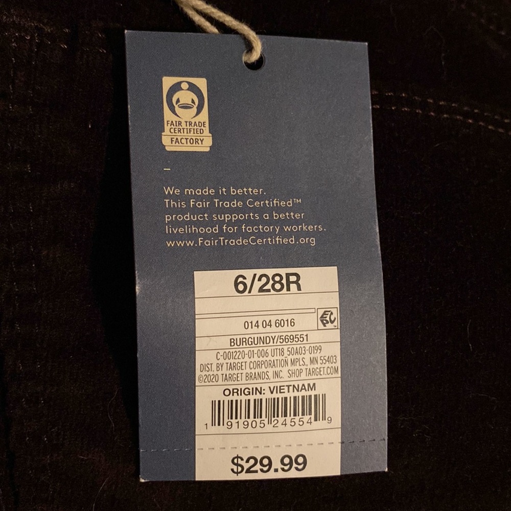 *NEW W/TAGS* Dark Burgundy Corduroy Pants - Picture 4 of 5